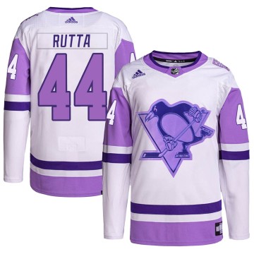 Authentic Adidas Youth Jan Rutta Pittsburgh Penguins Hockey Fights Cancer Primegreen Jersey - White/Purple