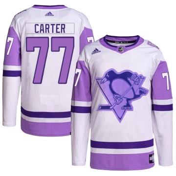 Authentic Adidas Youth Jeff Carter Pittsburgh Penguins Hockey Fights Cancer Primegreen Jersey - White/Purple