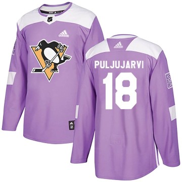 Authentic Adidas Youth Jesse Puljujarvi Pittsburgh Penguins Fights Cancer Practice Jersey - Purple