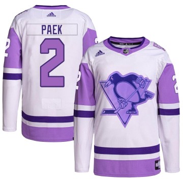 Authentic Adidas Youth Jim Paek Pittsburgh Penguins Hockey Fights Cancer Primegreen Jersey - White/Purple