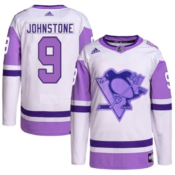 Authentic Adidas Youth Marc Johnstone Pittsburgh Penguins Hockey Fights Cancer Primegreen Jersey - White/Purple