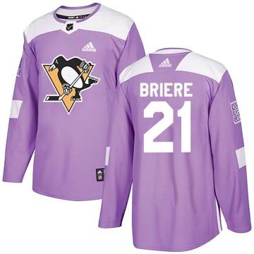 Authentic Adidas Youth Michel Briere Pittsburgh Penguins Fights Cancer Practice Jersey - Purple