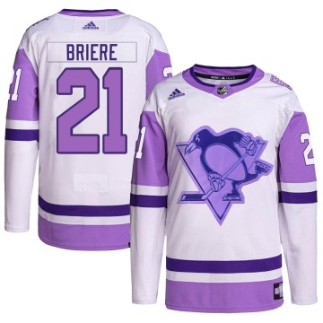 Authentic Adidas Youth Michel Briere Pittsburgh Penguins Hockey Fights Cancer Primegreen Jersey - White/Purple