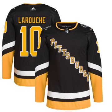 Authentic Adidas Youth Pierre Larouche Pittsburgh Penguins 2021/22 Alternate Primegreen Pro Player Jersey - Black