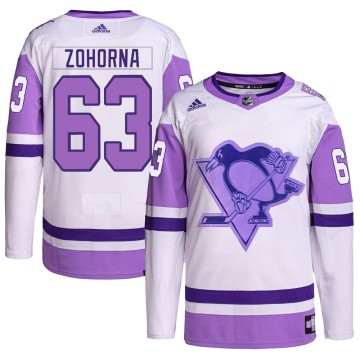 Authentic Adidas Youth Radim Zohorna Pittsburgh Penguins Hockey Fights Cancer Primegreen Jersey - White/Purple