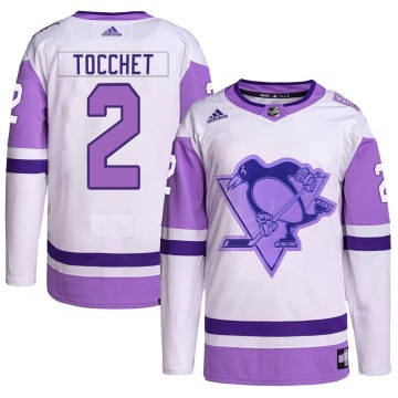 Authentic Adidas Youth Rick Tocchet Pittsburgh Penguins Hockey Fights Cancer Primegreen Jersey - White/Purple
