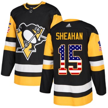 Authentic Adidas Youth Riley Sheahan Pittsburgh Penguins USA Flag Fashion Jersey - Black