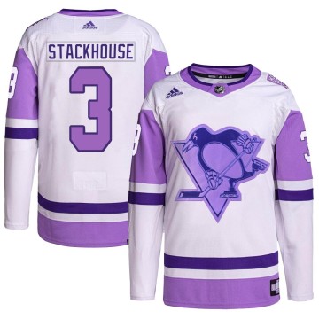 Authentic Adidas Youth Ron Stackhouse Pittsburgh Penguins Hockey Fights Cancer Primegreen Jersey - White/Purple