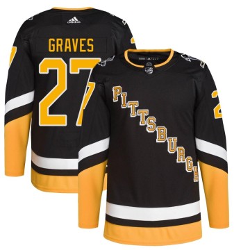 Authentic Adidas Youth Ryan Graves Pittsburgh Penguins 2021/22 Alternate Primegreen Pro Player Jersey - Black