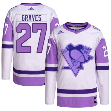Authentic Adidas Youth Ryan Graves Pittsburgh Penguins Hockey Fights Cancer Primegreen Jersey - White/Purple