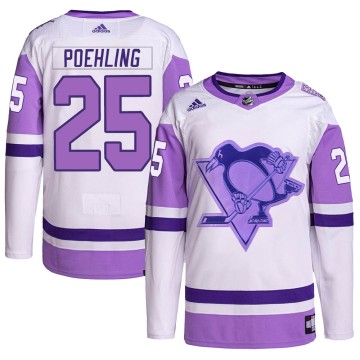 Authentic Adidas Youth Ryan Poehling Pittsburgh Penguins Hockey Fights Cancer Primegreen Jersey - White/Purple