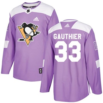 Authentic Adidas Youth Taylor Gauthier Pittsburgh Penguins Fights Cancer Practice Jersey - Purple