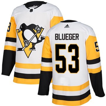 Authentic Adidas Youth Teddy Blueger Pittsburgh Penguins White Away Jersey - Blue