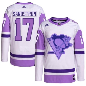 Authentic Adidas Youth Tomas Sandstrom Pittsburgh Penguins Hockey Fights Cancer Primegreen Jersey - White/Purple