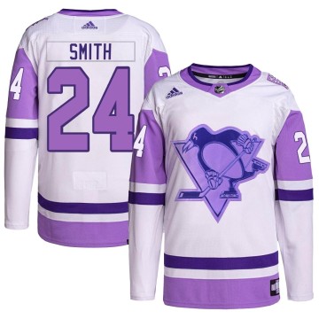 Authentic Adidas Youth Ty Smith Pittsburgh Penguins Hockey Fights Cancer Primegreen Jersey - White/Purple