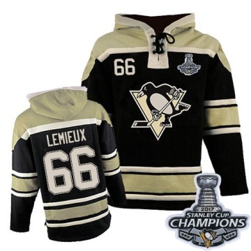 Authentic Youth Mario Lemieux Pittsburgh Penguins Old Time Hockey Sawyer Hooded Sweatshirt 2017 Stanley Cup Champions - Black