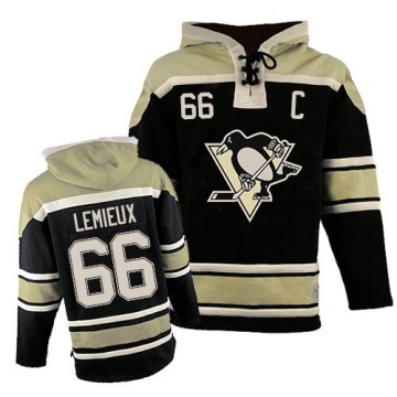 Authentic Youth Mario Lemieux Pittsburgh Penguins Old Time Hockey Sawyer Hooded Sweatshirt - Black